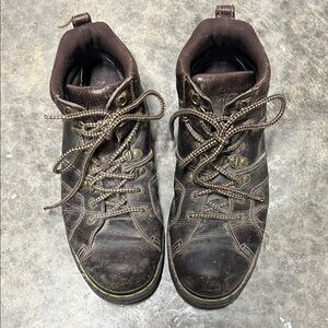 Dr. Martens Brown Leather Lace-Up Work Boots with Yellow Trim